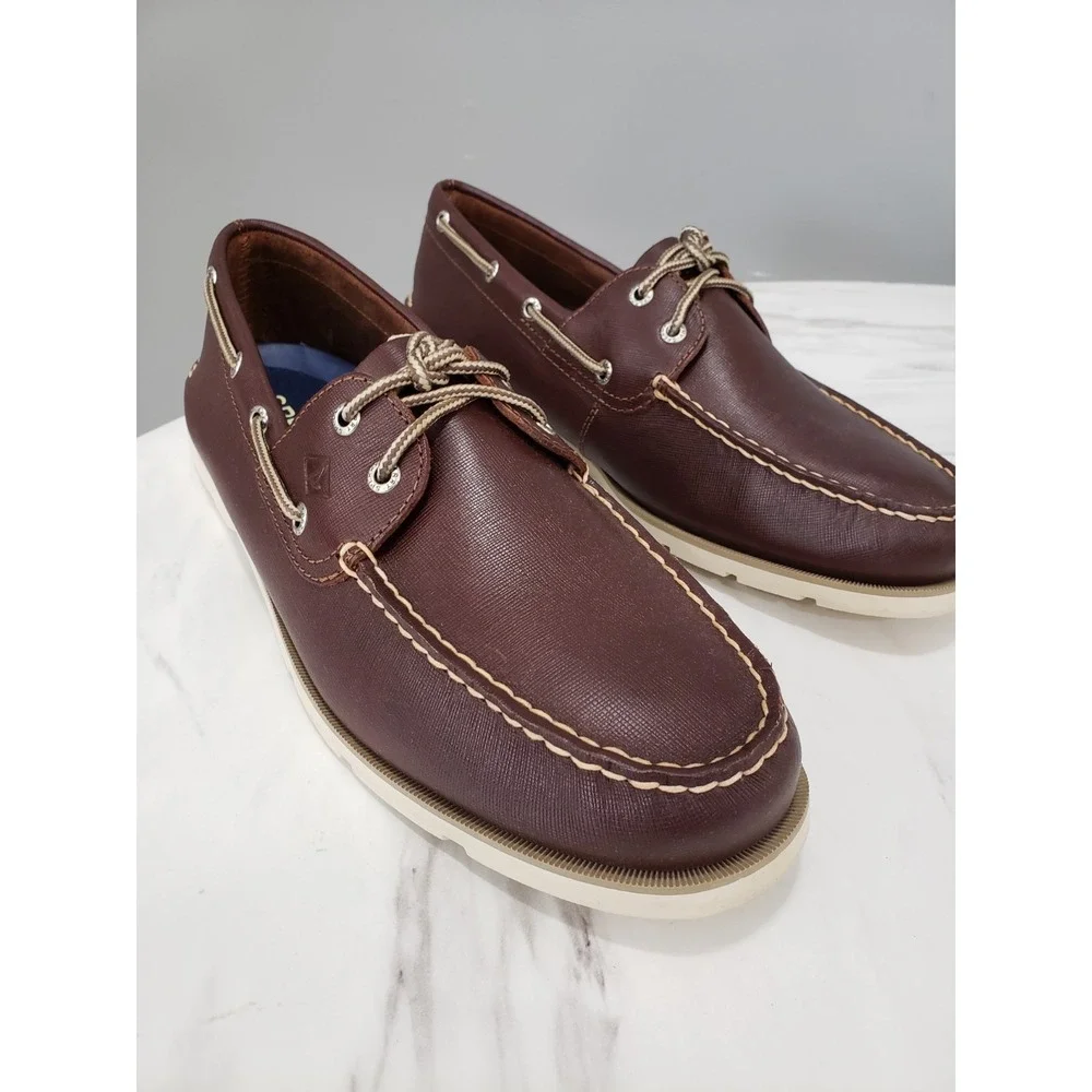NEW 13 Sperry Top-Sider Mens Leeward STS15003 Brown Leather Slip On Boat Shoes